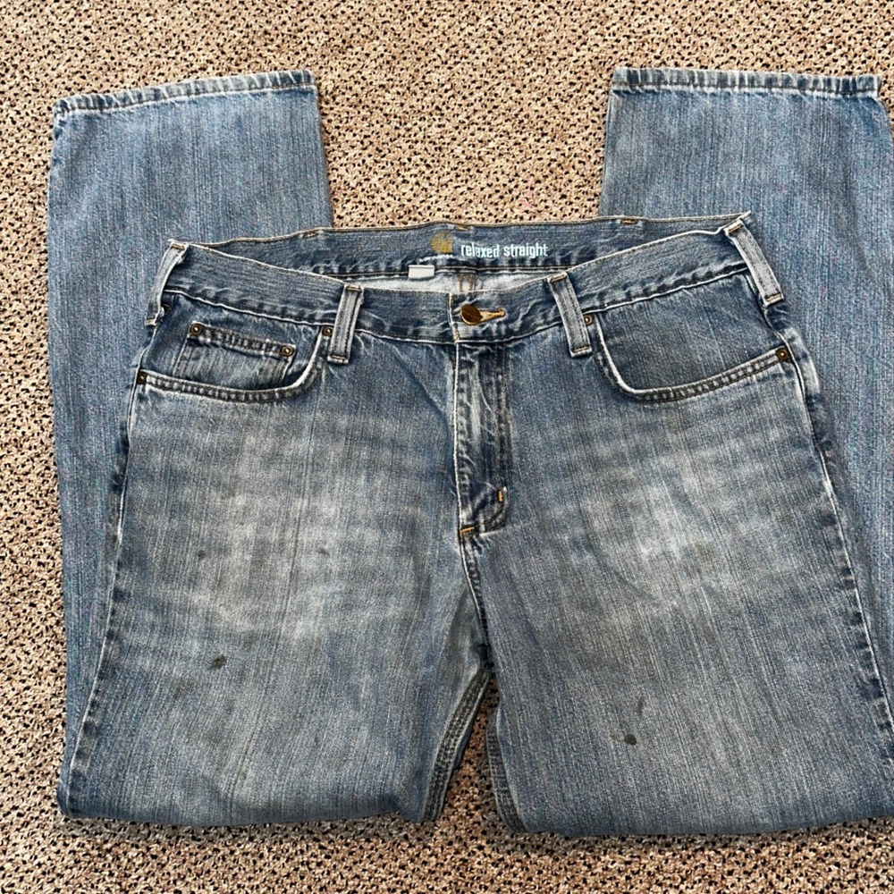 Carhartt Relaxed Straight Leg‎ Denim Jeans Mens 36x32 Blue Workwear Distressed